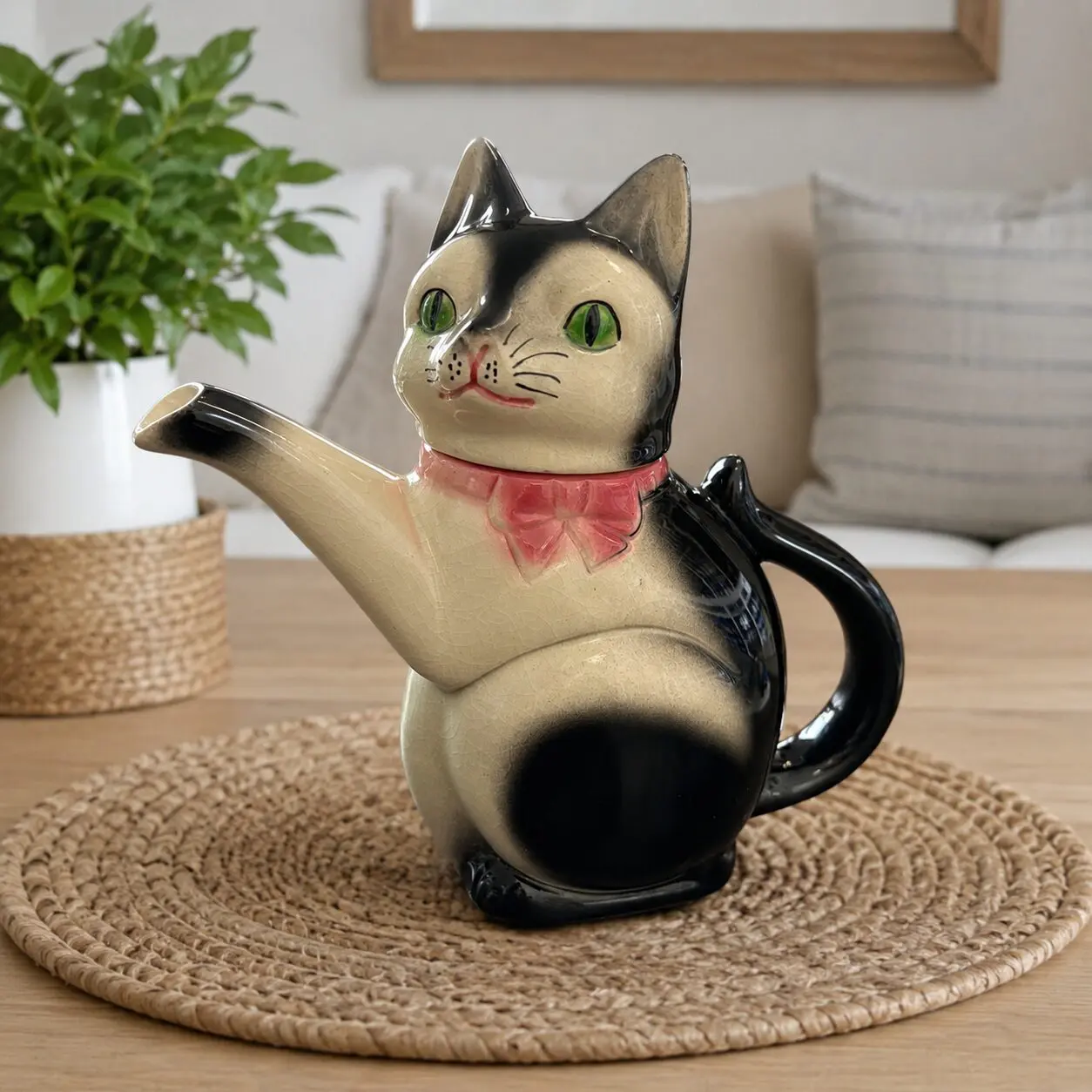 Vintage Erphila Ceramic Cat Teapot with Lid