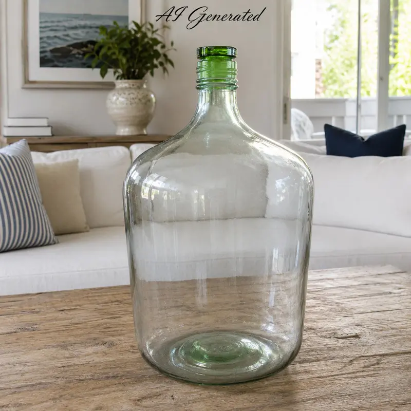 Vintage Glass Demijohn Bottle with Green Glass Stopper