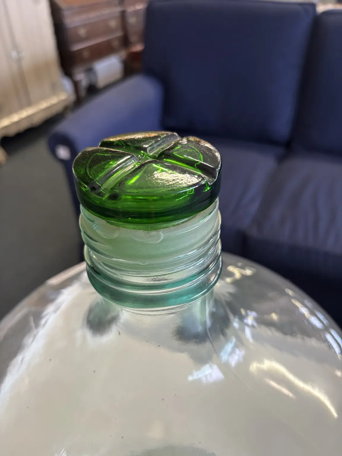 Vintage Glass Demijohn Bottle with Green Glass Stopper - Image 2