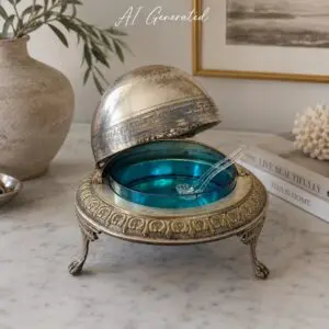 Vintage Silver Plated Domed Butter Dish with Blue Glass Liner