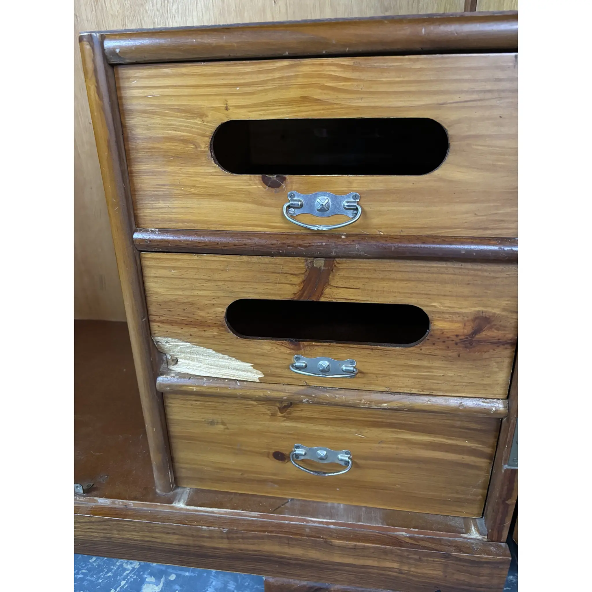 Vintage Two Door Wooden Wardrobe with Brass Hardware - Image 4