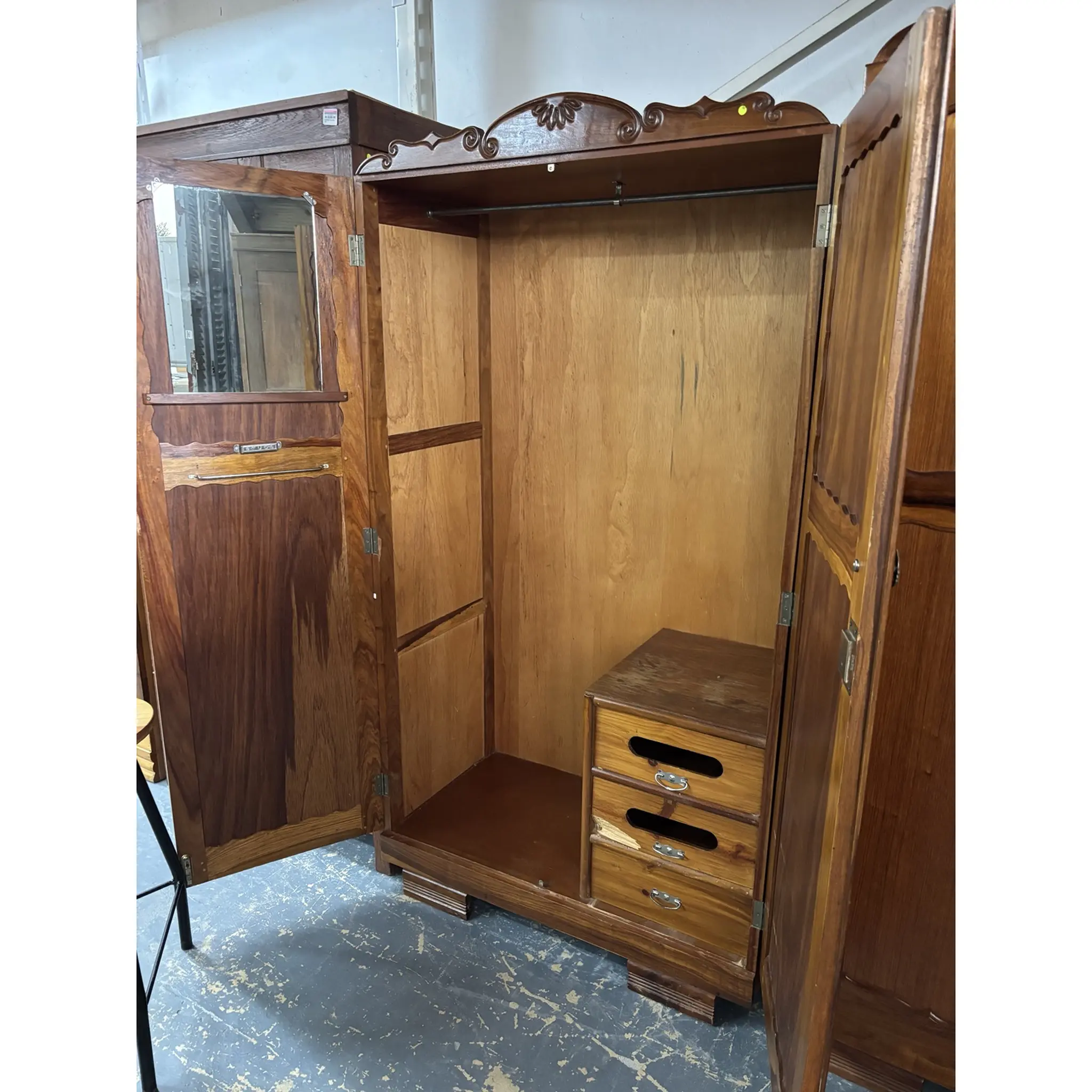 Vintage Two Door Wooden Wardrobe with Brass Hardware - Image 2