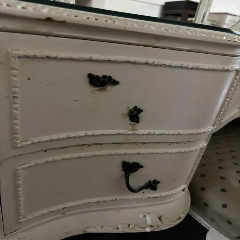 Vintage White Dressing Table with Triple Mirror & Stool - Image 6