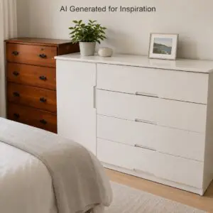 White 4-Drawer Cabinet with Side Cupboard