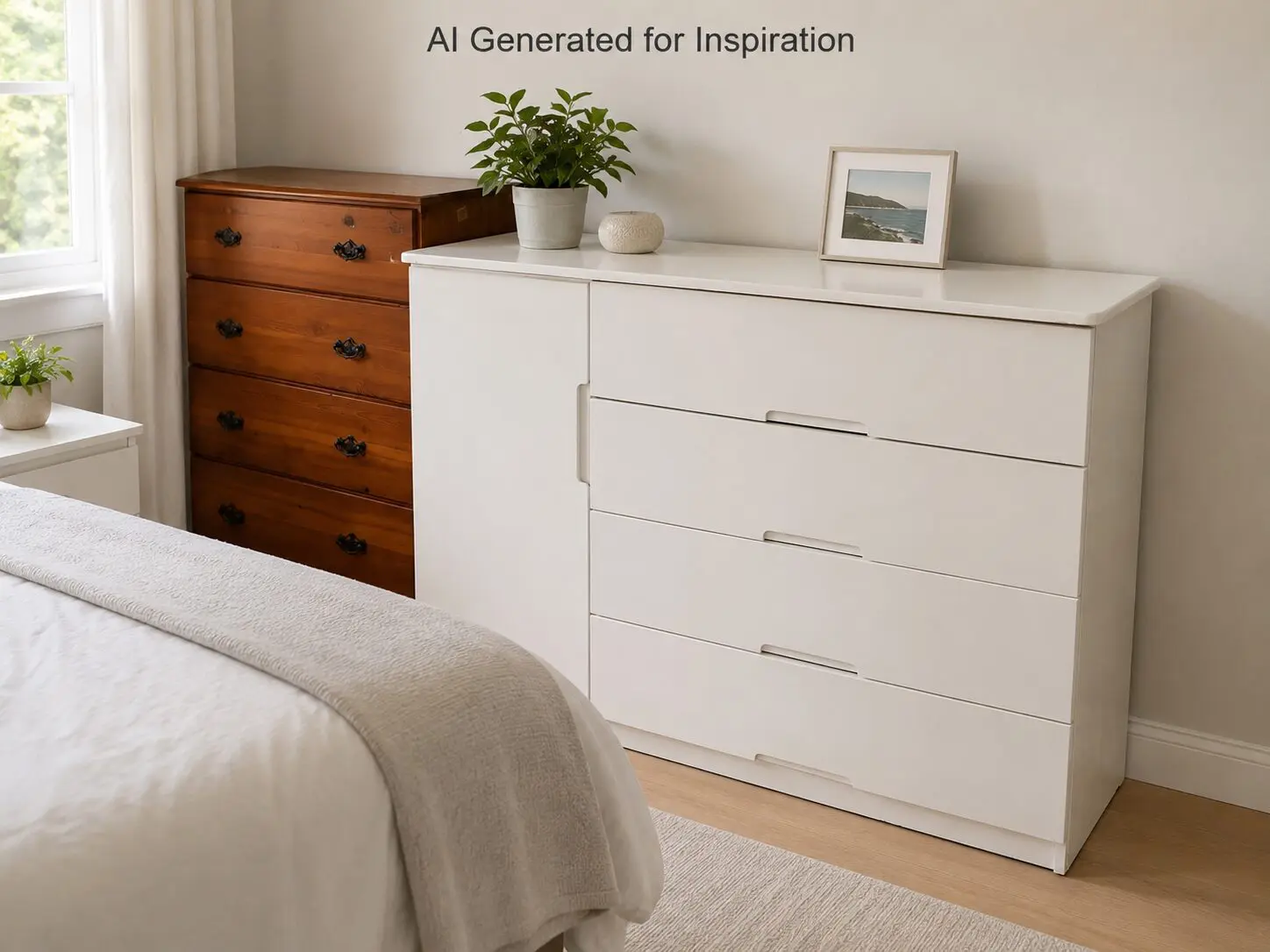 White 4-Drawer Cabinet with Side Cupboard