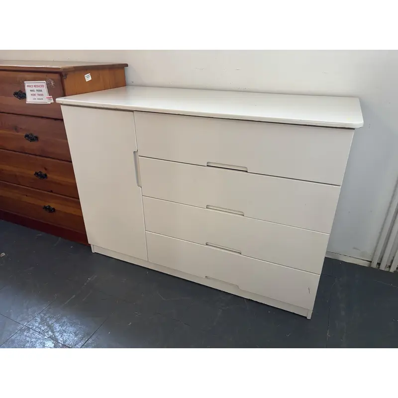 White 4-Drawer Cabinet with Side Cupboard - Image 5