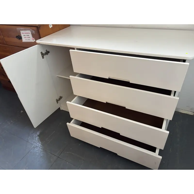 White 4-Drawer Cabinet with Side Cupboard - Image 4