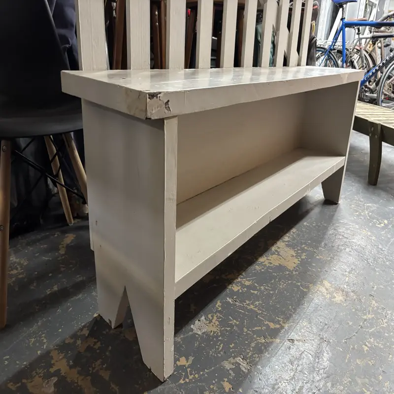 White Wooden Hall Bench with Storage Shelf - Image 3
