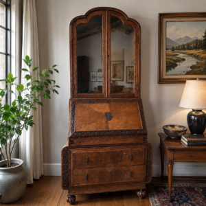 Antique Oak 3-Door Bureau Bookcase Writing Desk