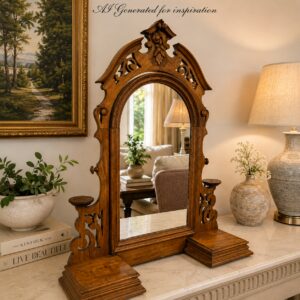 Antique Carved Walnut Mirror Table Stand