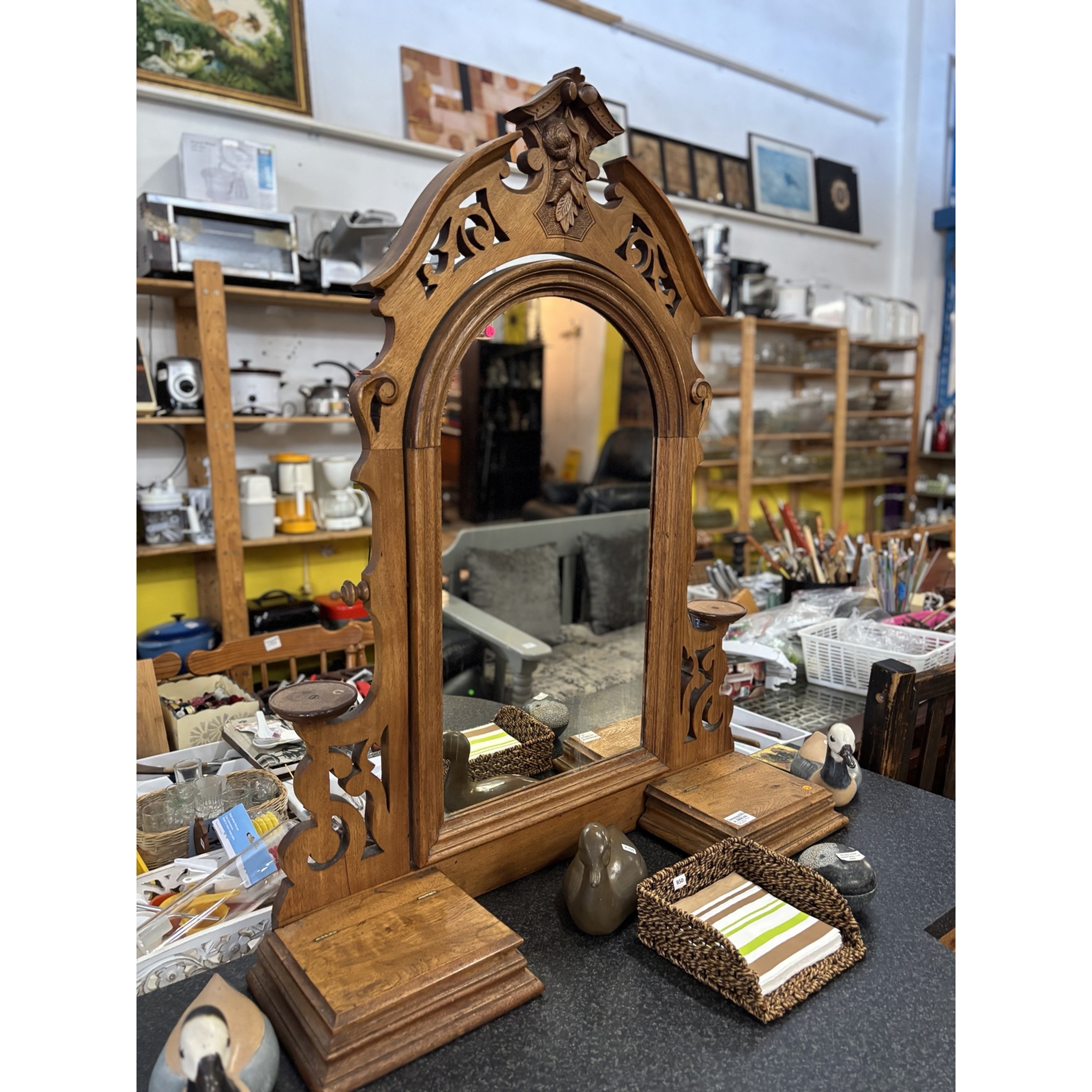 Antique Carved Walnut Mirror Table Stand - Image 3