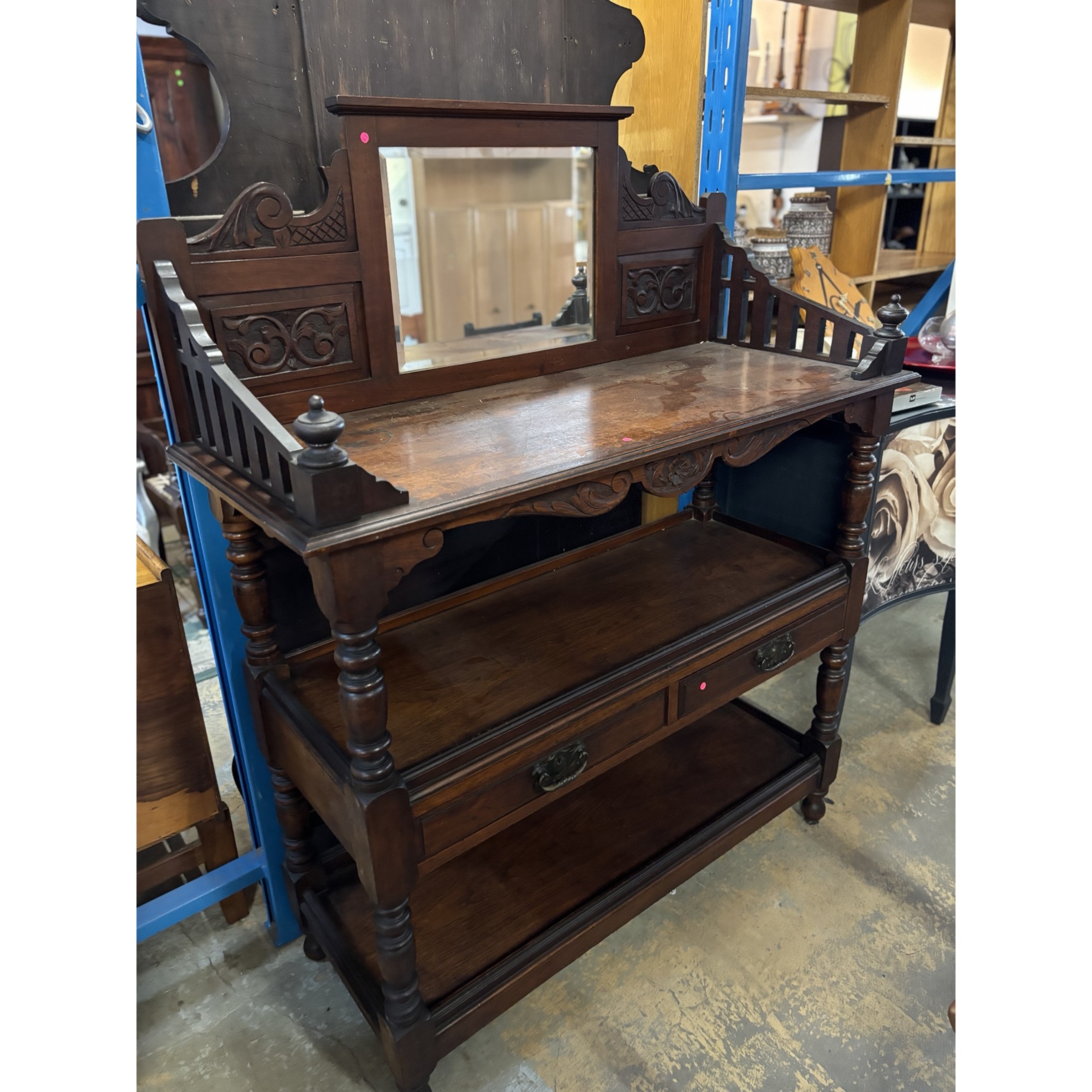 Carved Mahogany 3-Tier Server with Mirror - Image 2