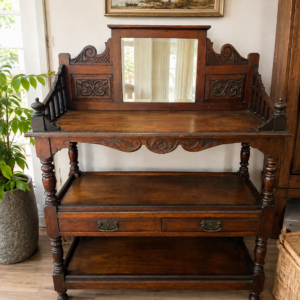Carved Mahogany 3-Tier Server with Mirror