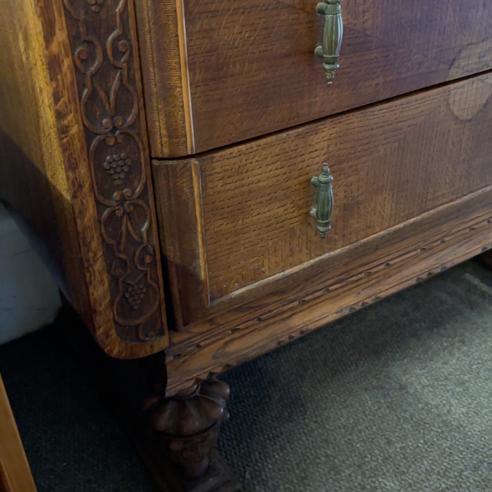 Antique Oak 3-Door Bureau Bookcase Writing Desk - Image 5