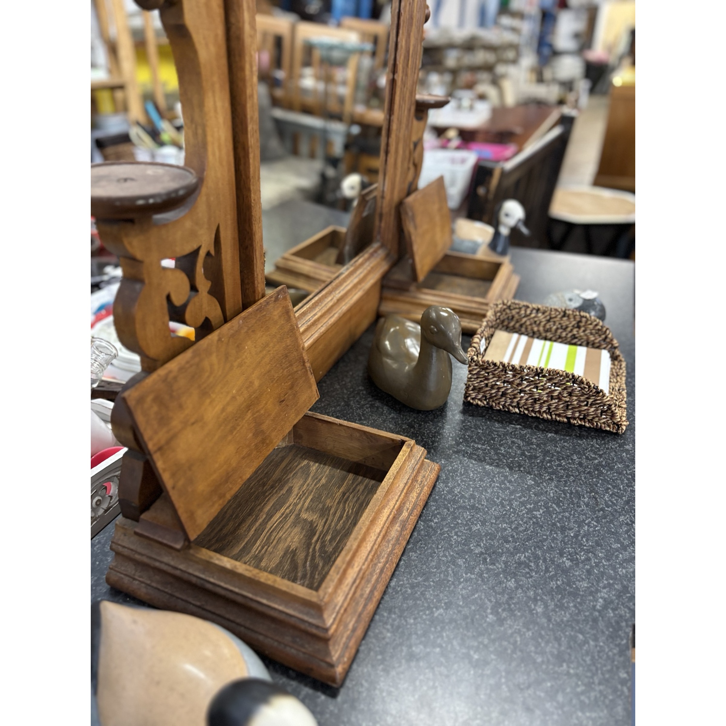 Antique Carved Walnut Mirror Table Stand - Image 2