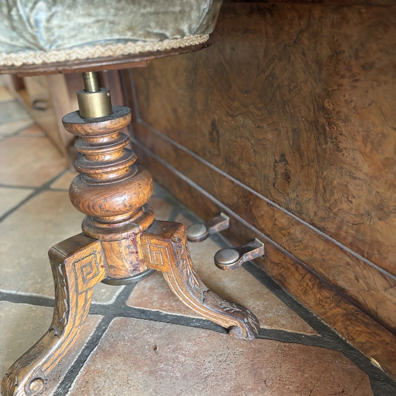 Antique Burr Walnut Upright Piano with Stool - Image 6