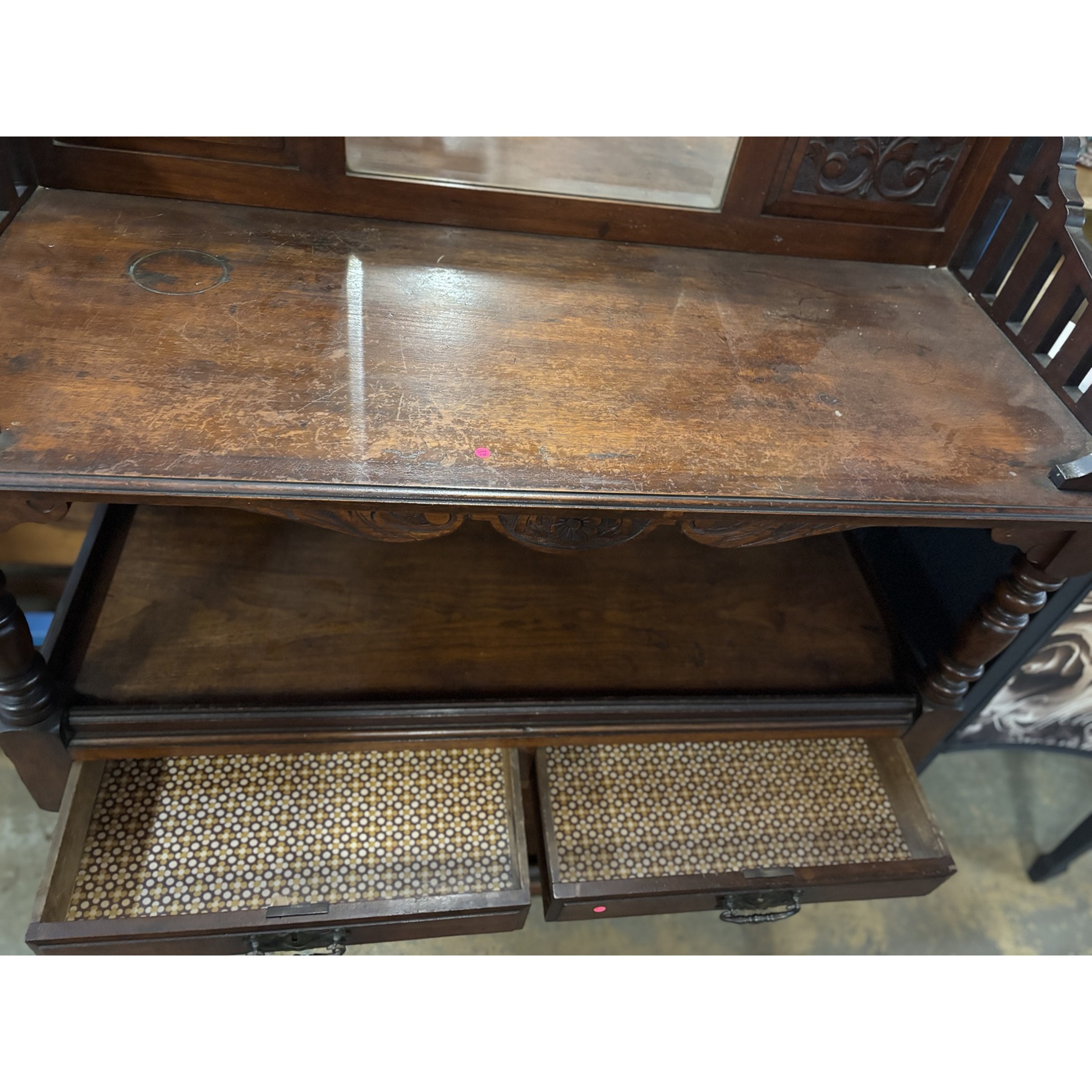 Carved Mahogany 3-Tier Server with Mirror - Image 4