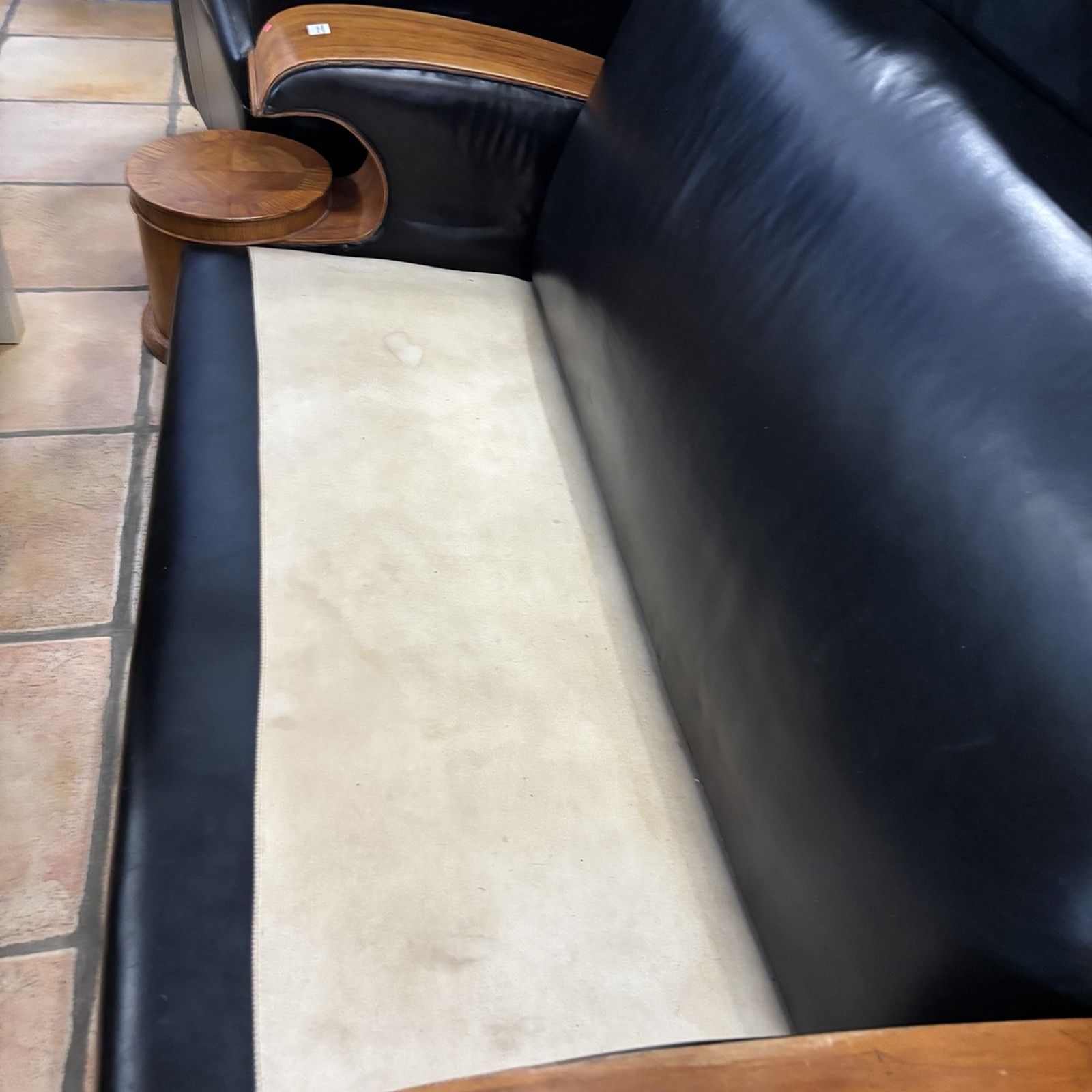 1930s Art Deco Black Leather & Walnut Sofa - Image 3