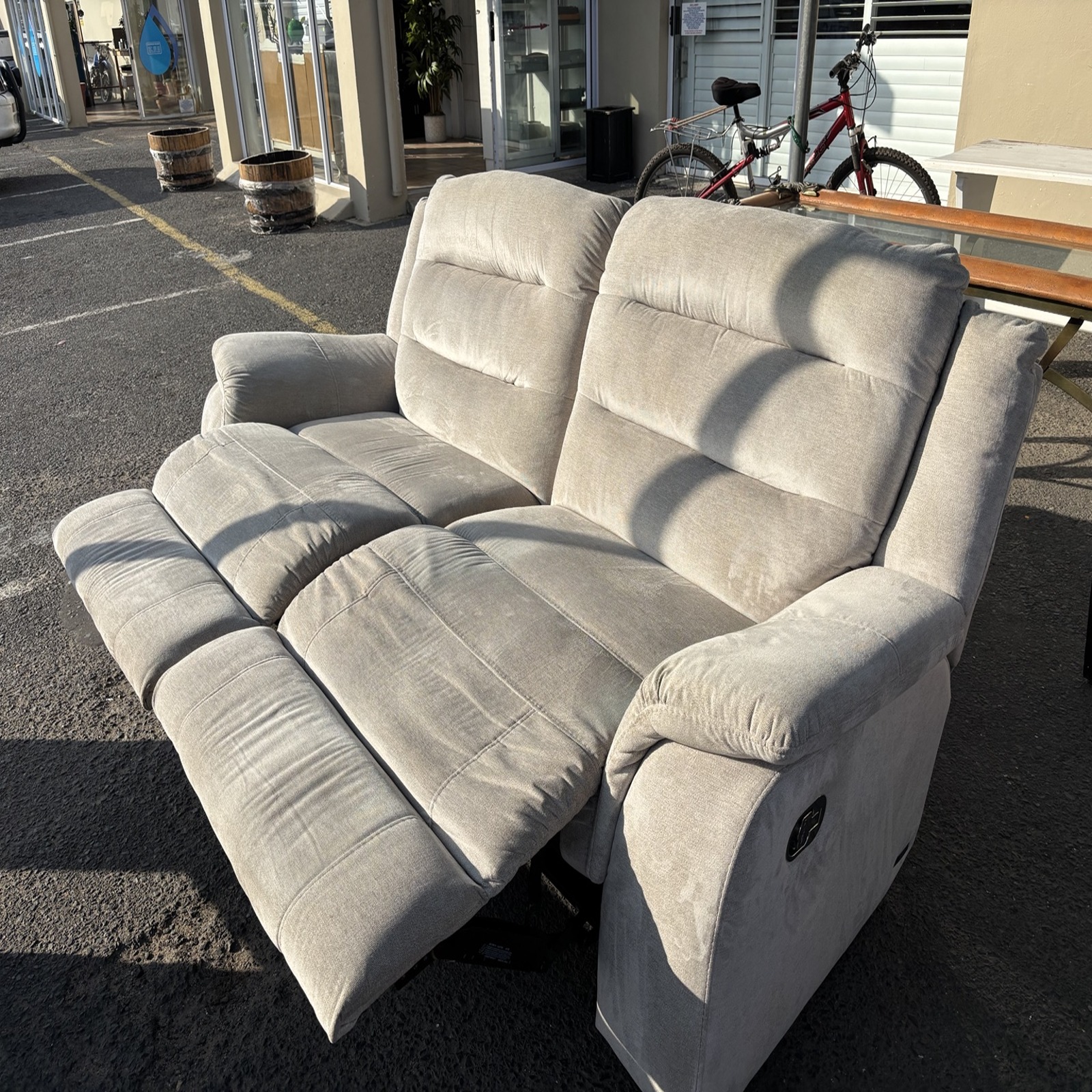 Beige Fabric Electric Reclining 2-Seater Couch LazBoy