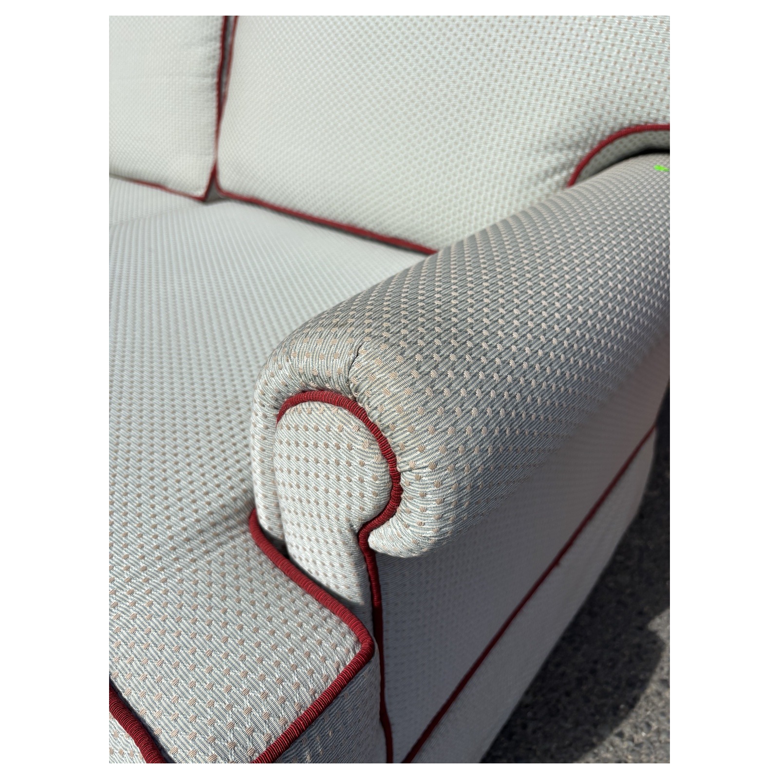 Classic Cream Two-Seater Sofa with Red Piping - Image 6