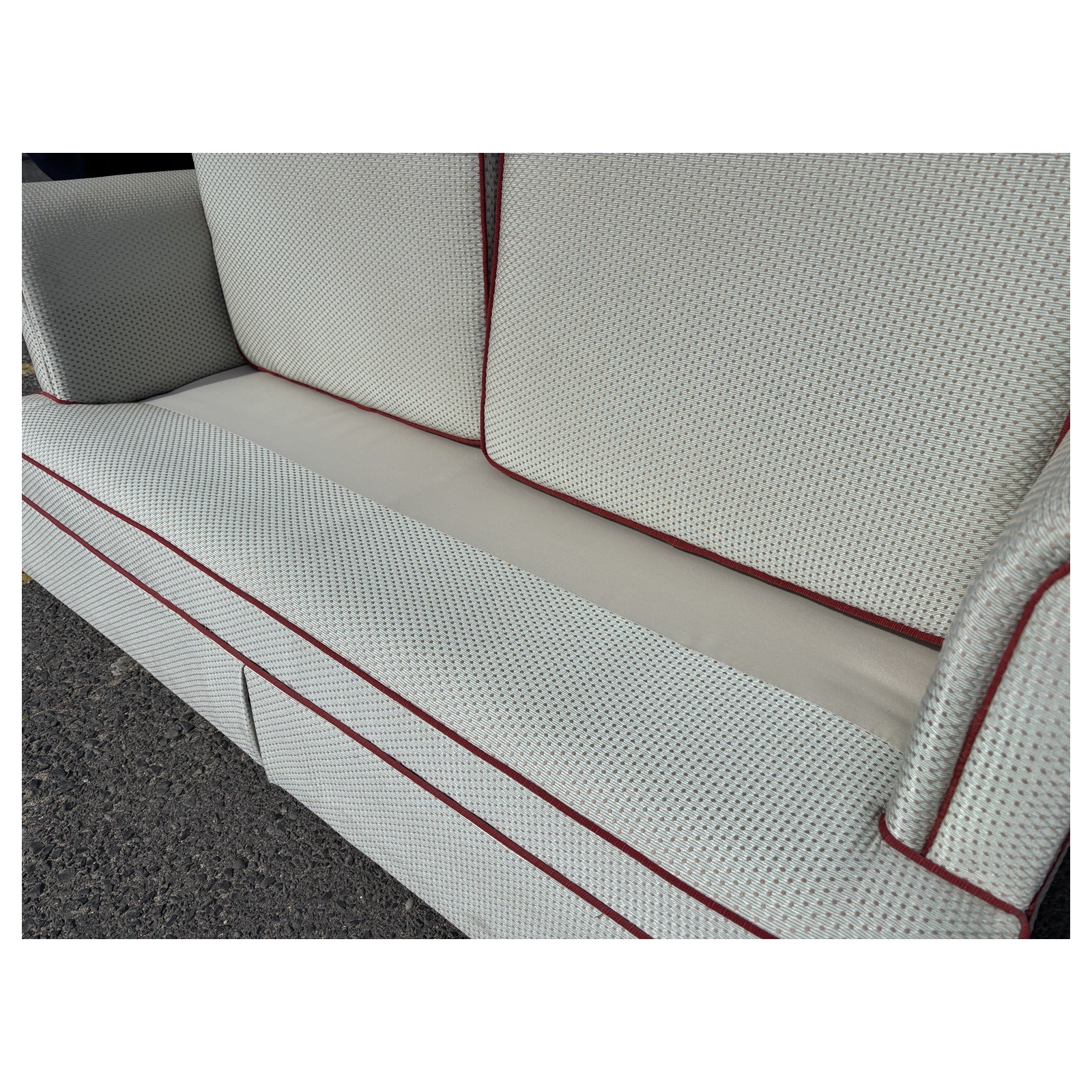 Classic Cream Two-Seater Sofa with Red Piping - Image 4
