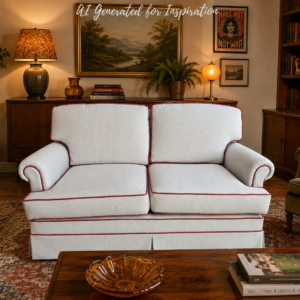 Classic Cream Two-Seater Sofa with Red Piping