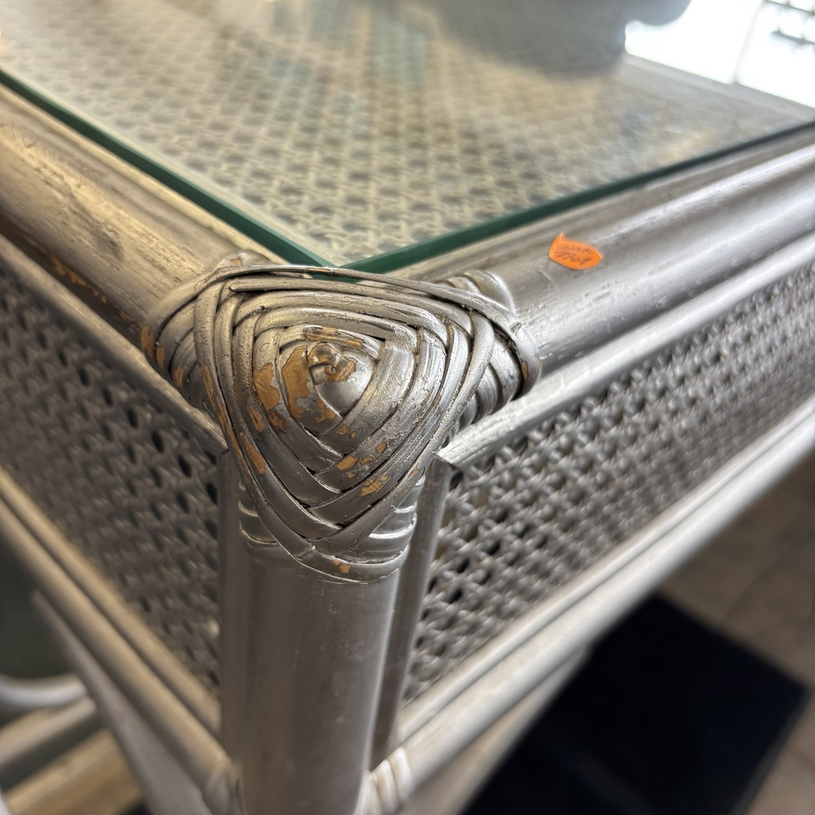 Grey Cane & Glass Console Table - Image 3