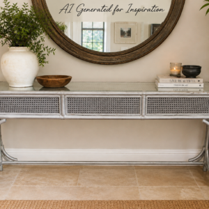 Grey Cane & Glass Console Table