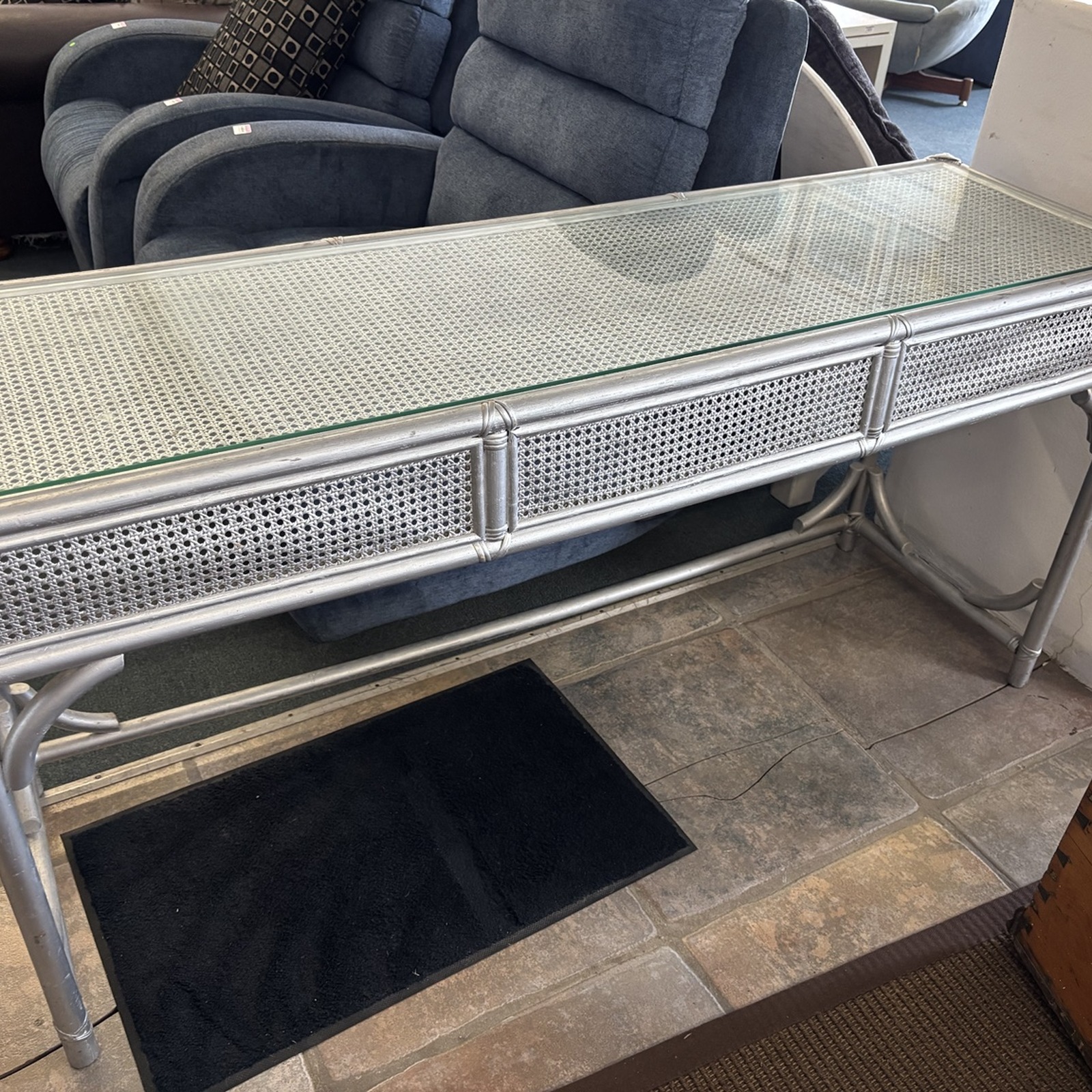 Grey Cane & Glass Console Table - Image 2