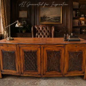 Honey Brown Carved Solid Wood Executive Desk