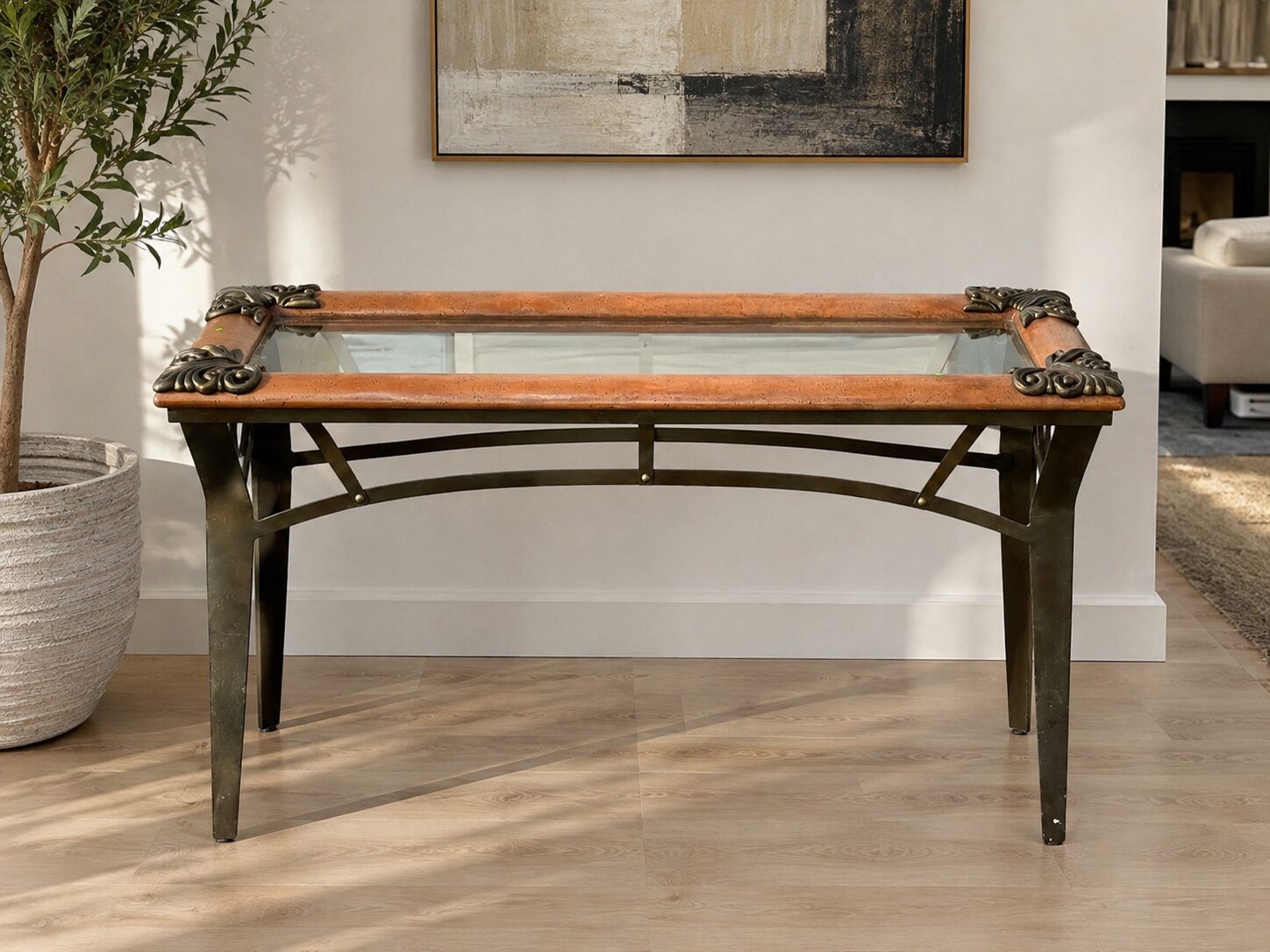 Ornate Glass Top Console Sofa Table