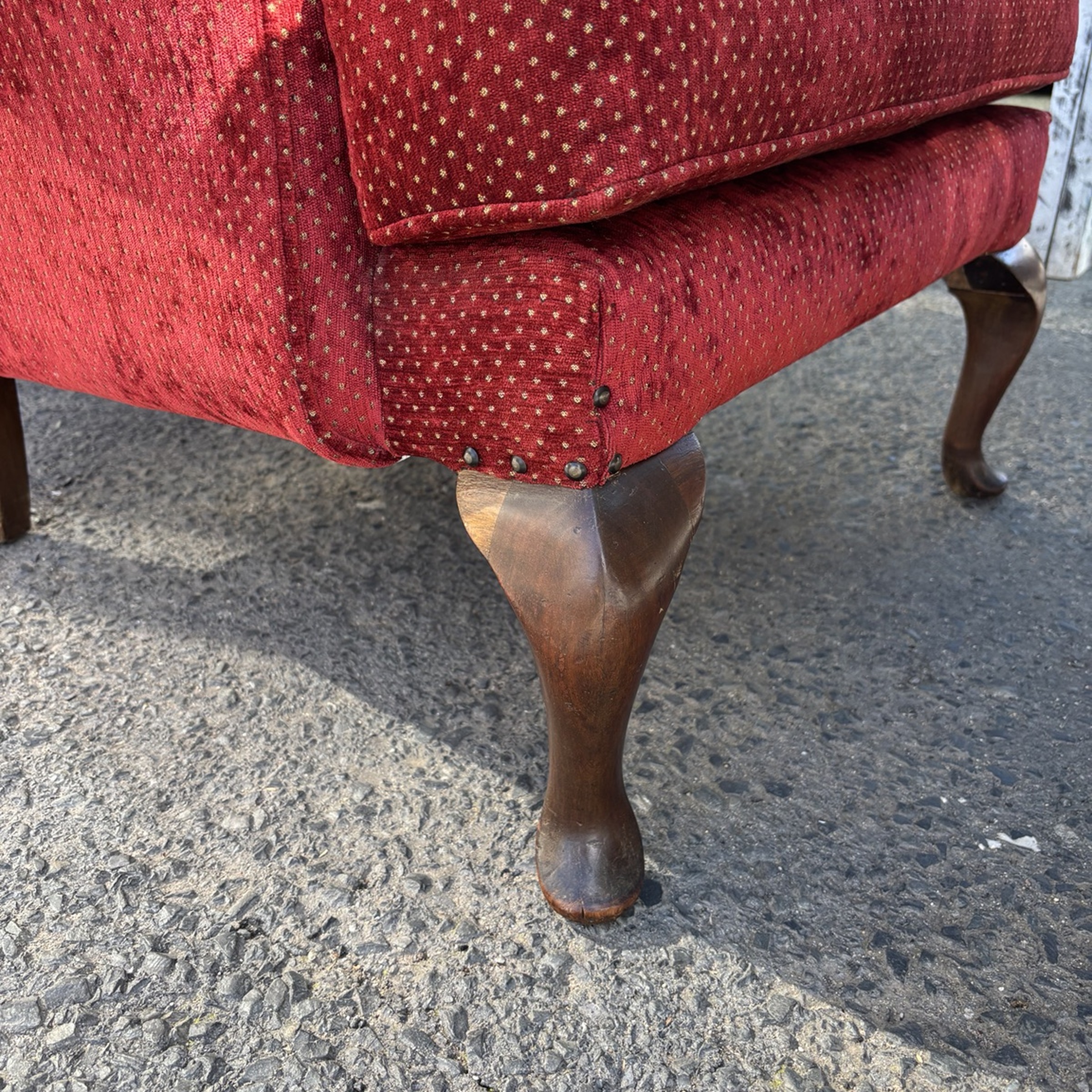 Classic Red Wingback Armchair with Cabriole Legs - Image 5