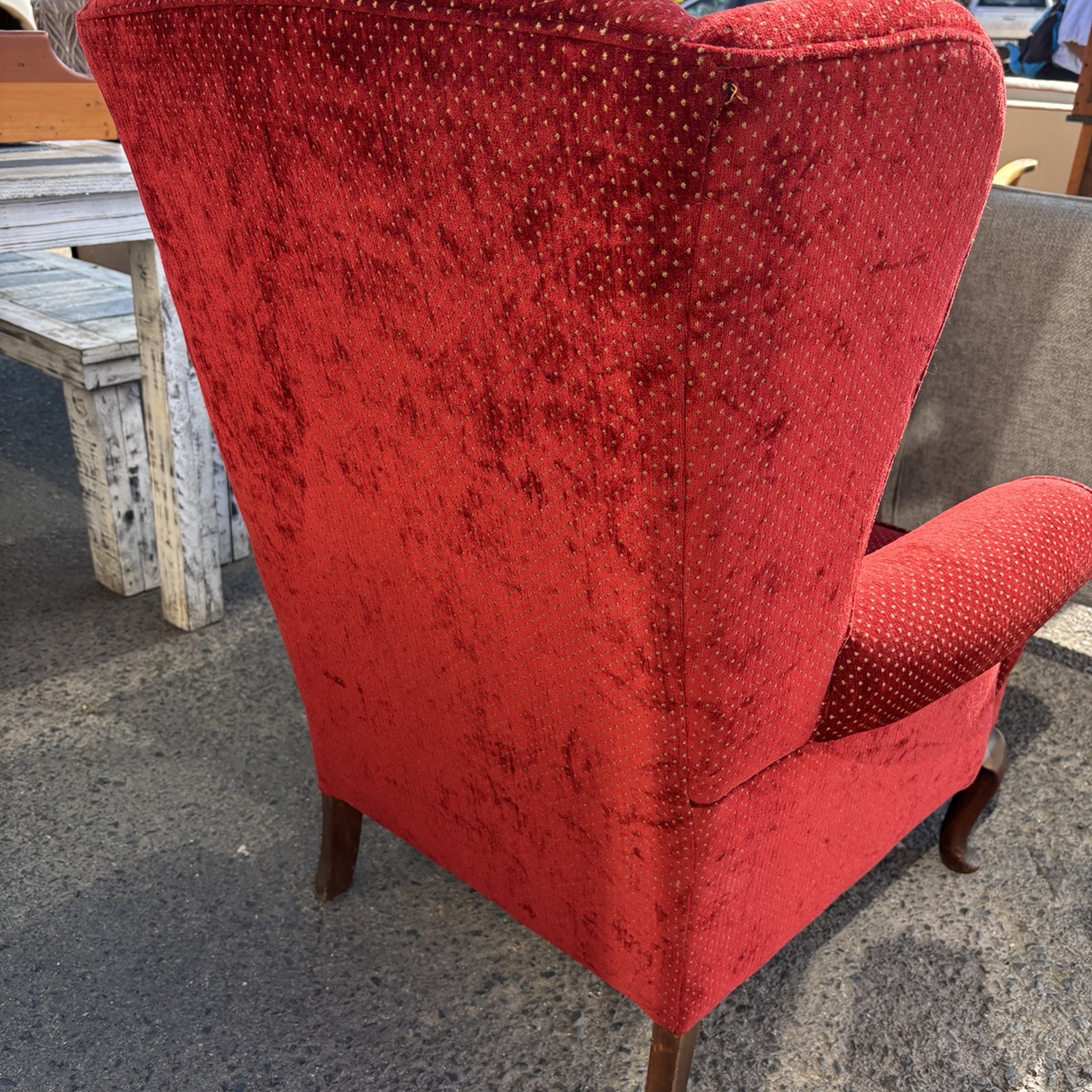 Classic Red Wingback Armchair with Cabriole Legs - Image 3