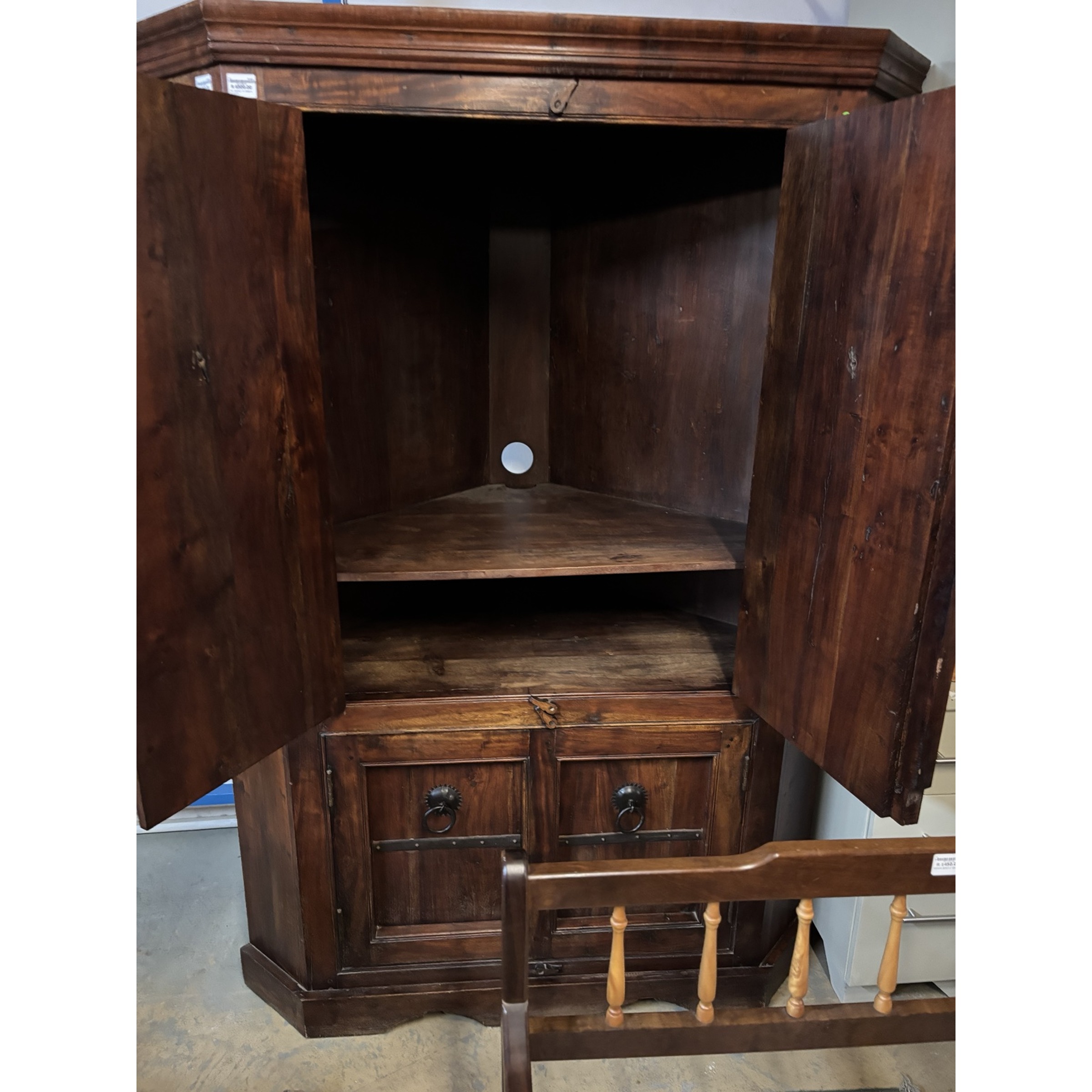 Rustic Dark Wood Corner TV & Storage Cabinet - Image 4