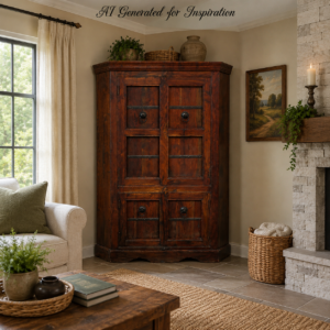 Rustic Dark Wood Corner TV & Storage Cabinet