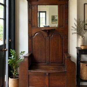 Victorian Solid Oak Hall Stand Storage Bench with Mirror