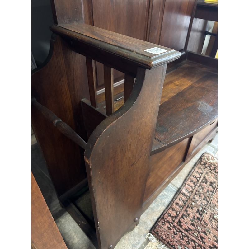 Victorian Solid Oak Hall Stand Storage Bench with Mirror - Image 2