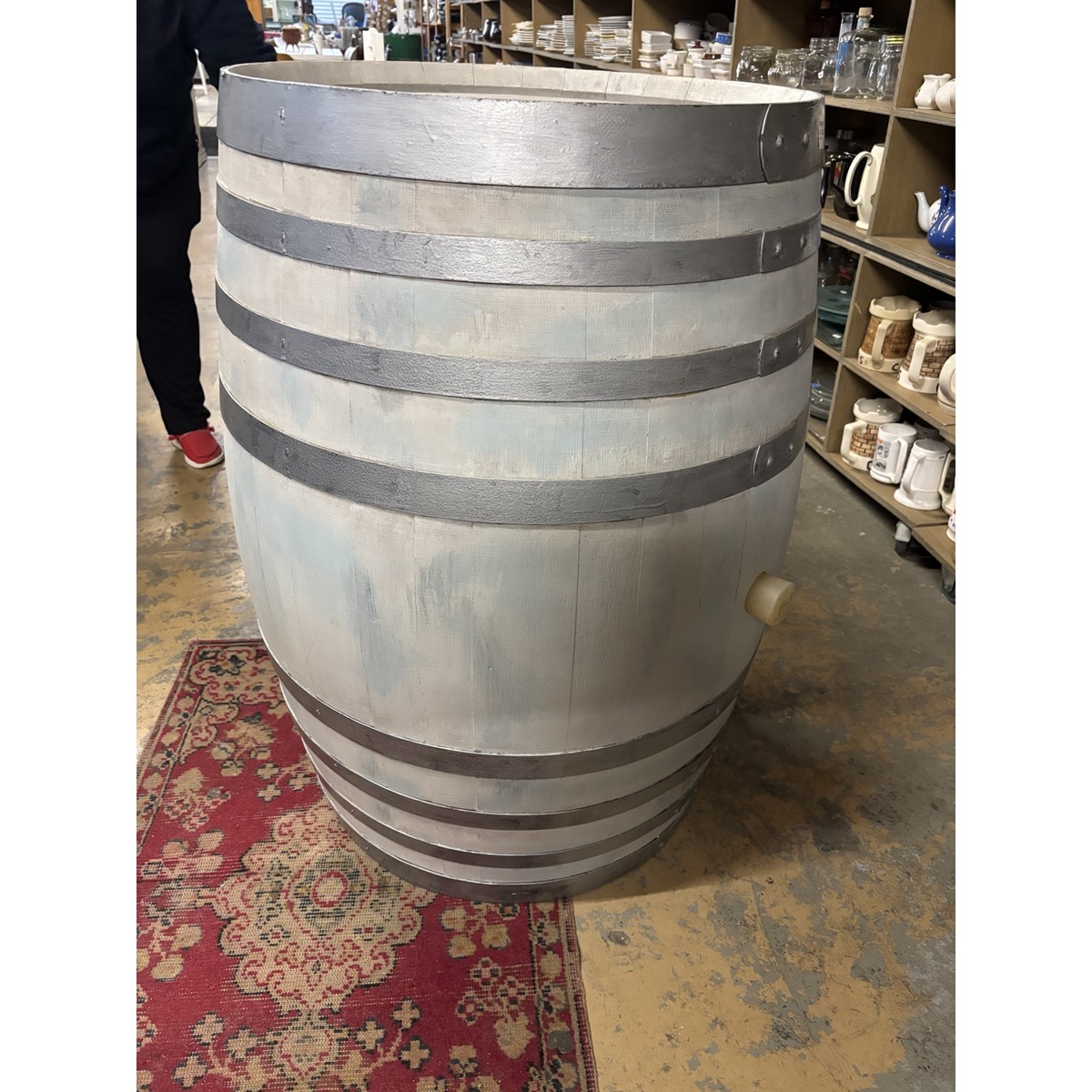 White Wine Barrel Display Table with Storage