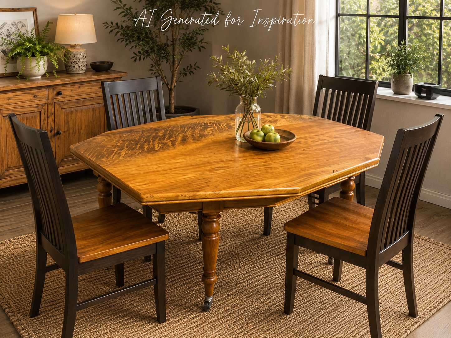 Solid Yellowwood Hexagonal Dining Table on Castors
