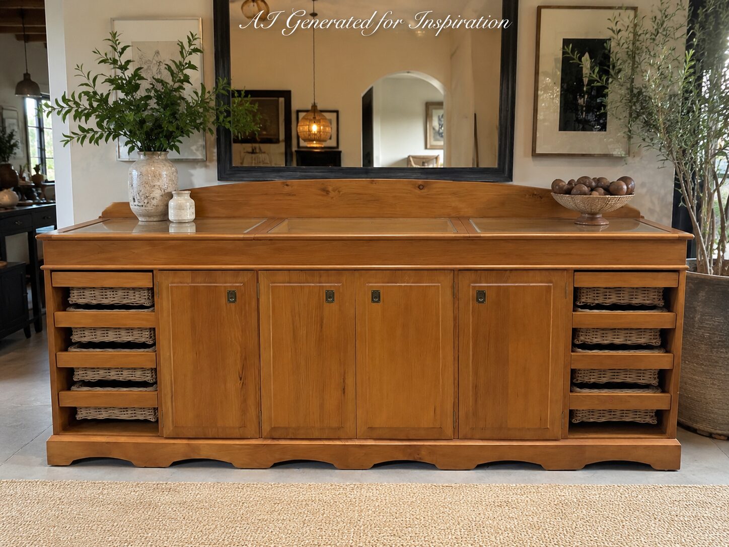 Large Yellowwood Sideboard with Glass Display Top