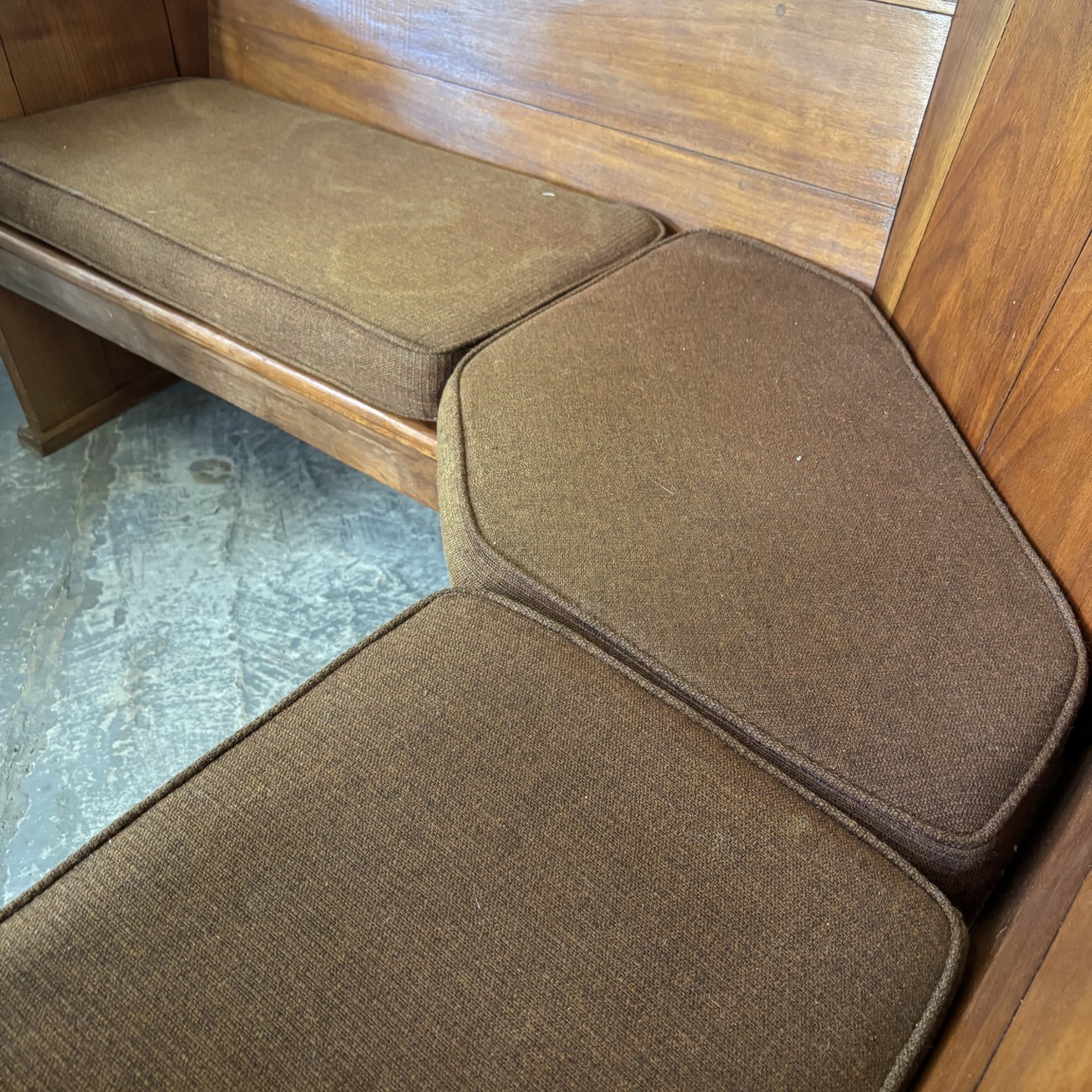 Vintage Wooden Corner Church Pew Bench with Cushions - Image 2
