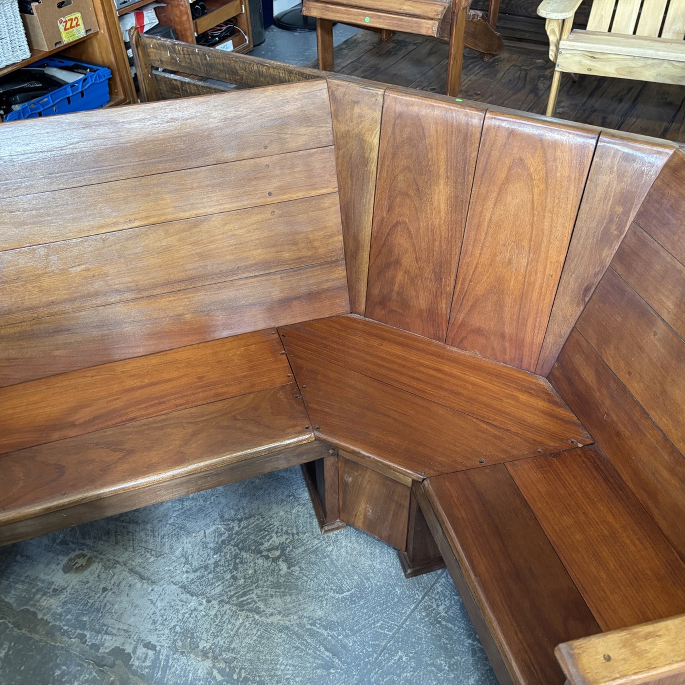 Vintage Wooden Corner Church Pew Bench with Cushions - Image 4