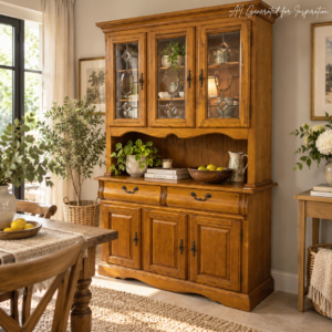 Traditional Oak Display Dresser with Leaded Glass Doors