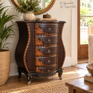 Vintage-Style Faux Leather Bombe Chest of 5 Drawers