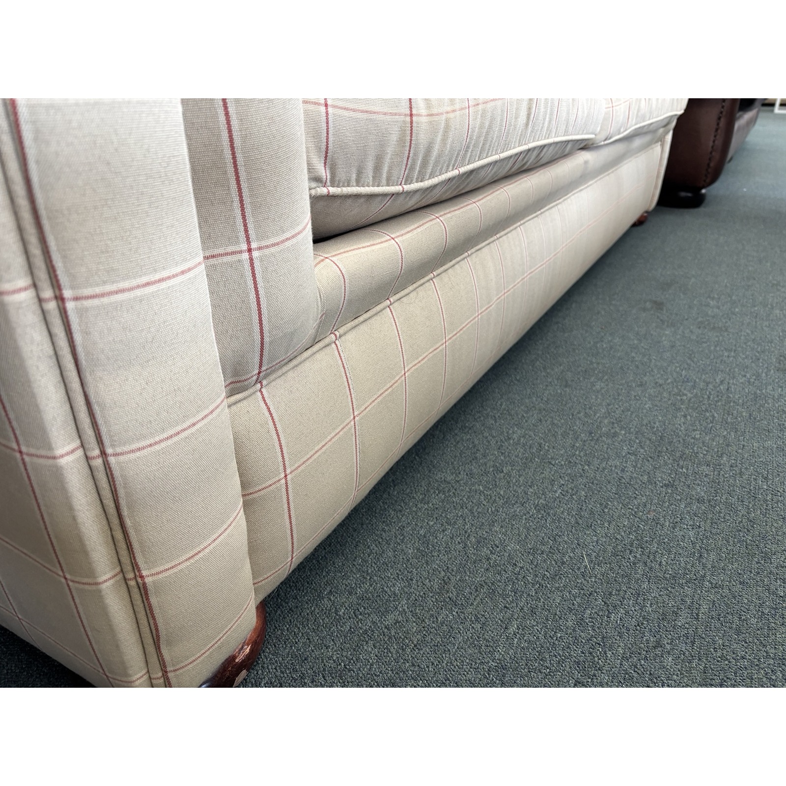 Classic Cream & Red Pinstripe Two-Seater Couch - Image 6