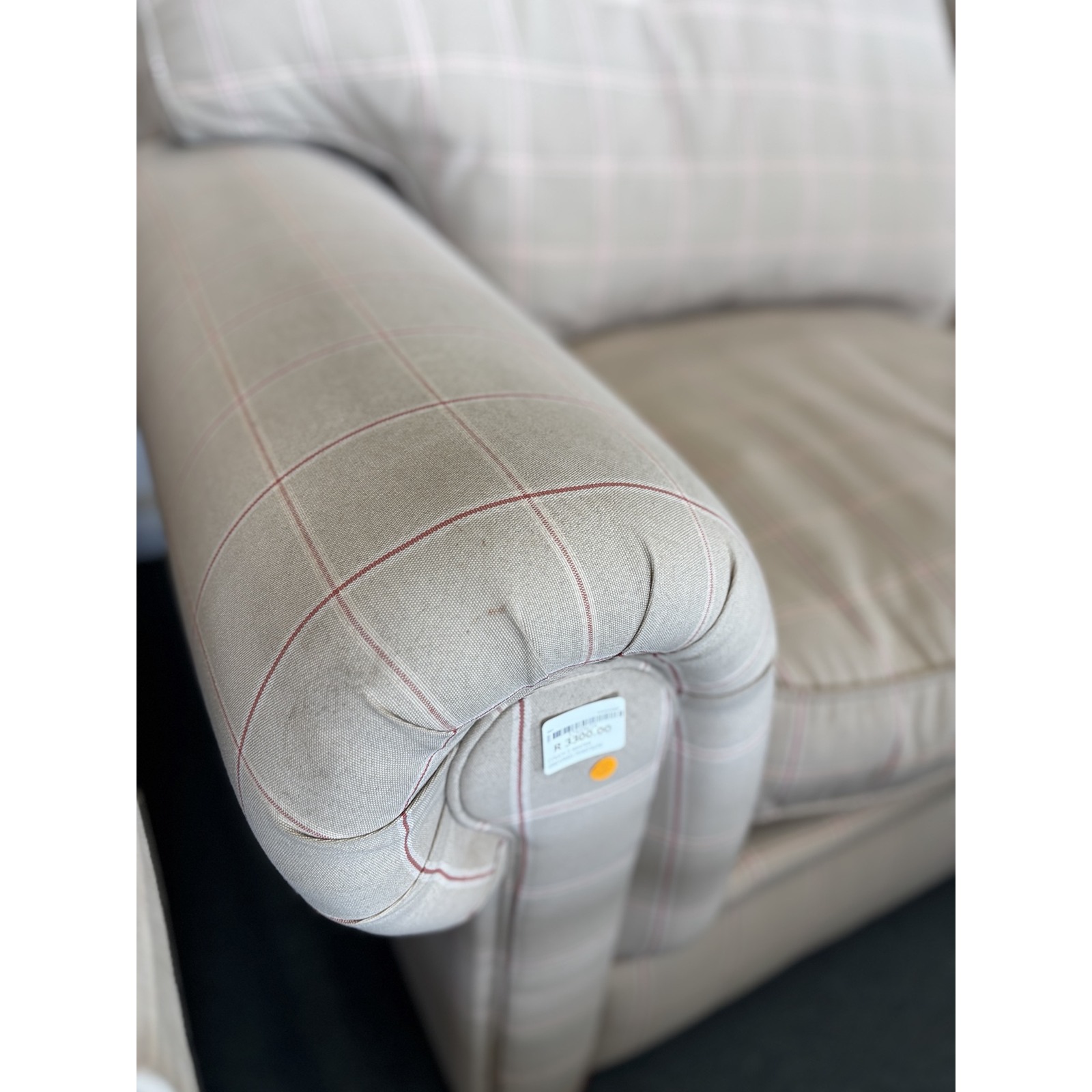Classic Cream & Red Pinstripe Two-Seater Couch - Image 5