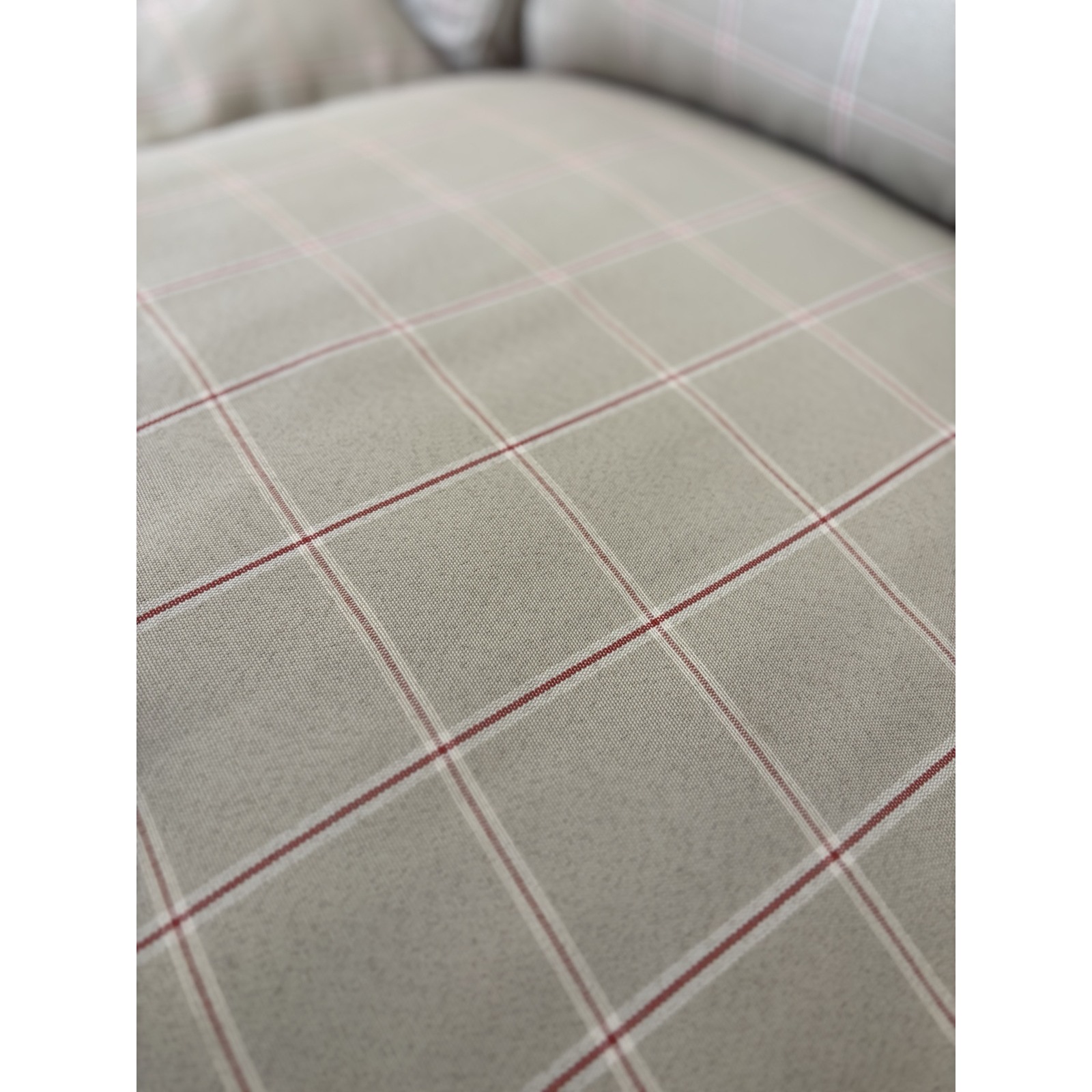 Classic Cream & Red Pinstripe Two-Seater Couch - Image 3