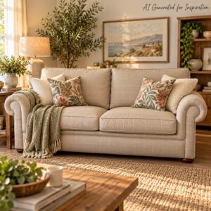 Classic Cream & Red Pinstripe Two-Seater Couch