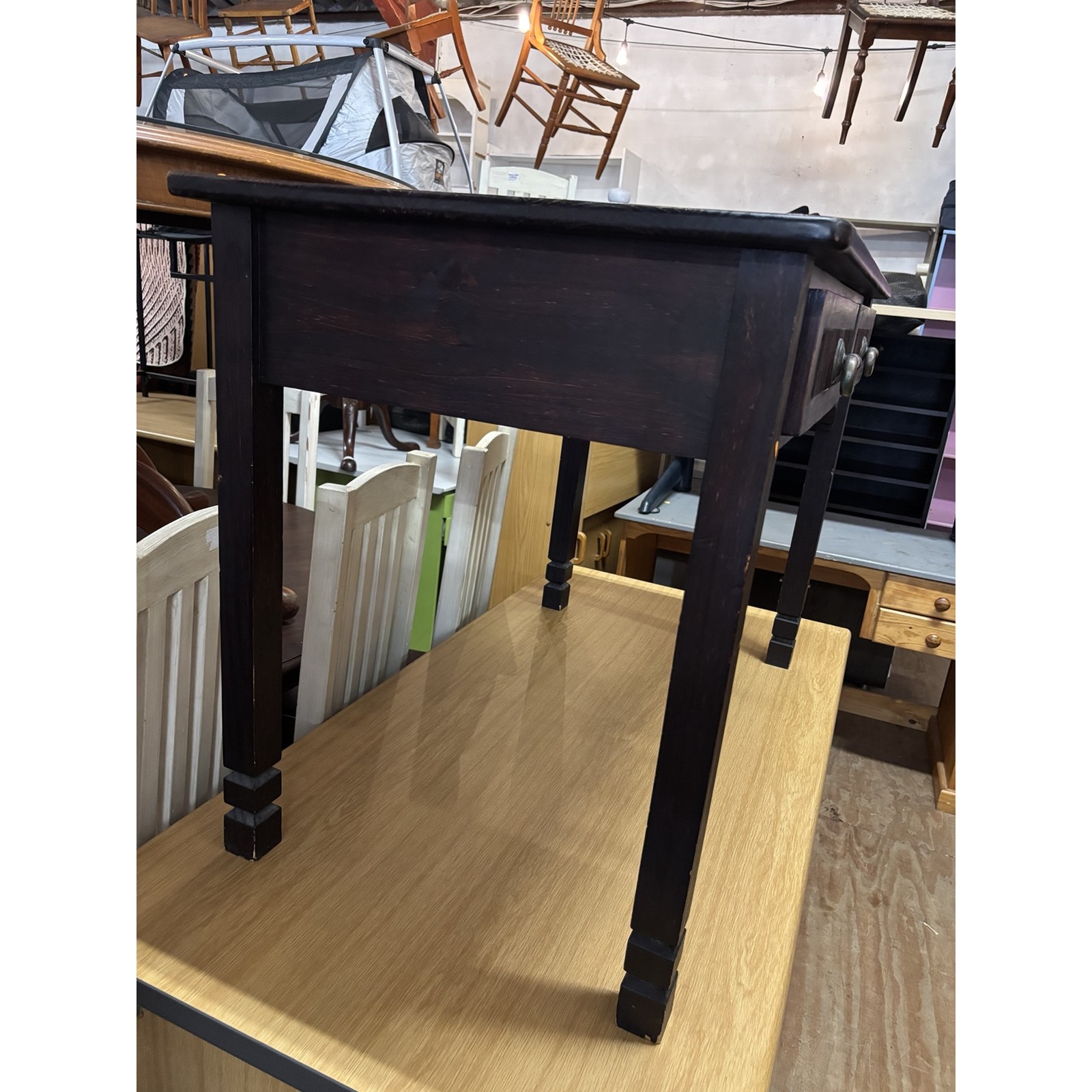 Dark Wood Two-Drawer Console Table / Vanity - Image 6