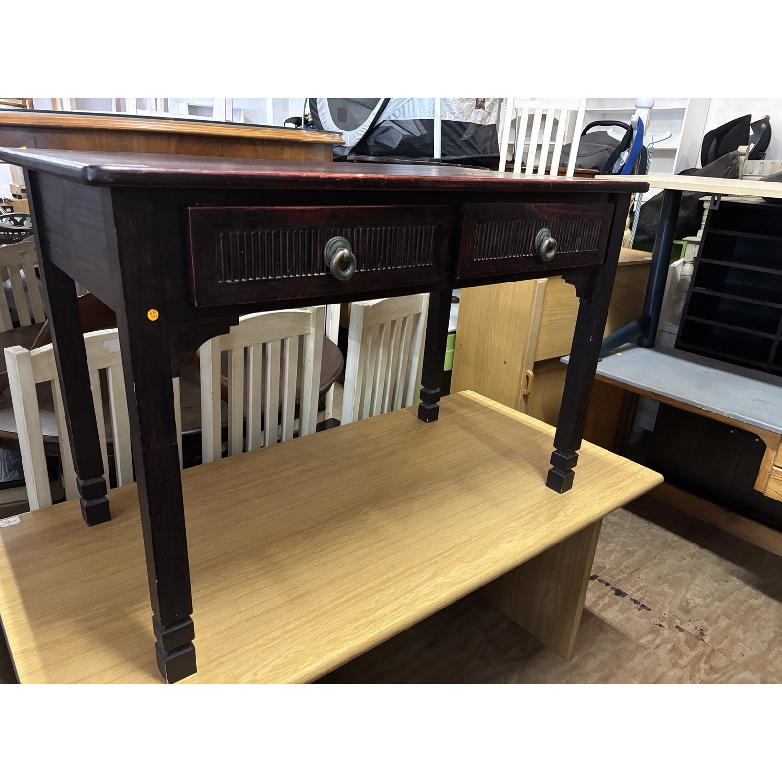 Dark Wood Two-Drawer Console Table / Vanity - Image 4